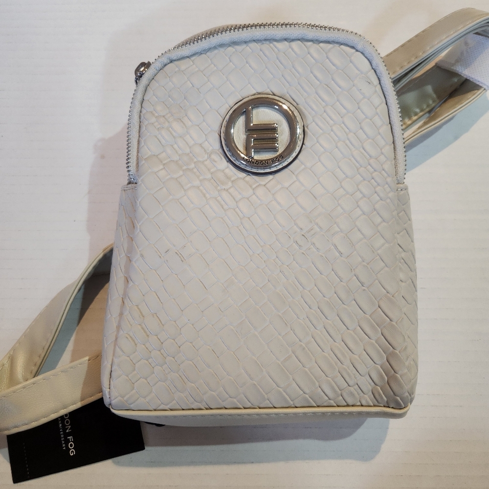 London Fog Broadway Double Compartment Woven Sling Bag NWT